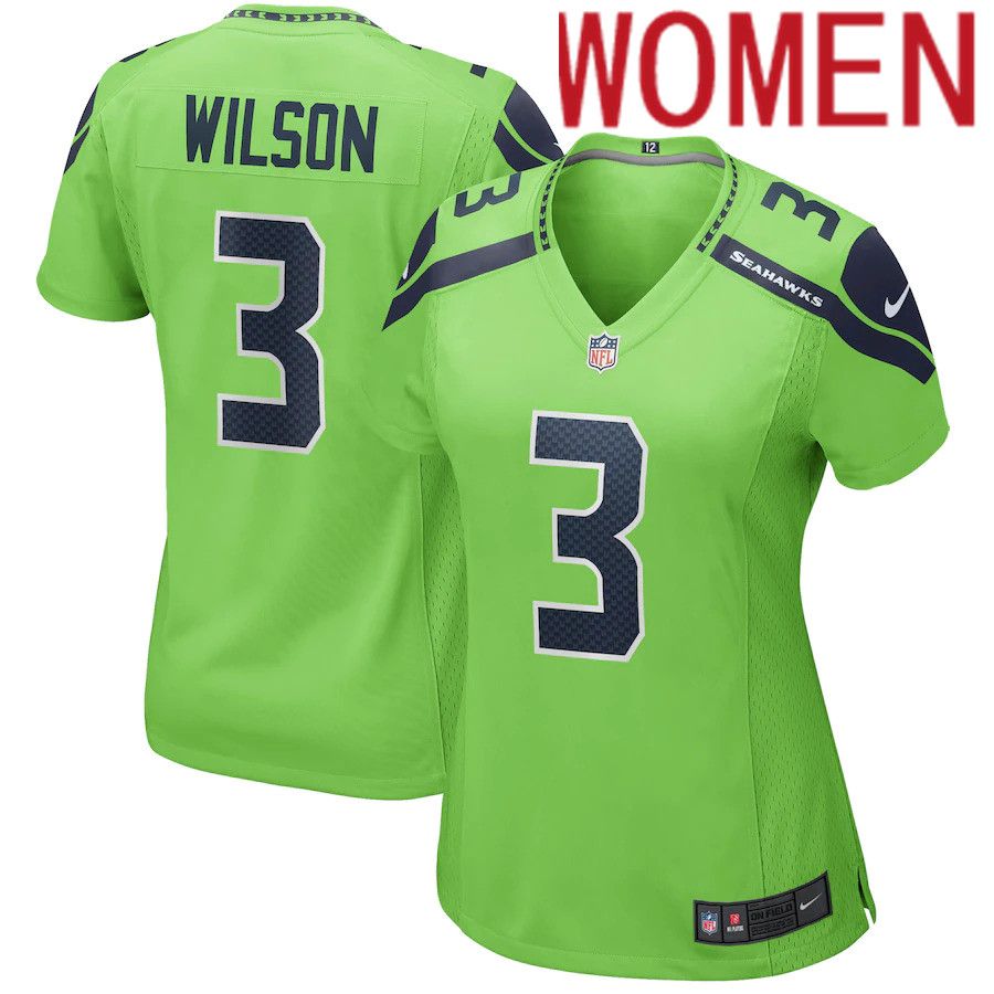 Women Seattle Seahawks #3 Russell Wilson Nike Neon Green Alternate Game NFL Jersey->women nfl jersey->Women Jersey